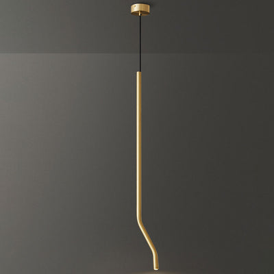 Modern Minimalist Bent Fine Tube All Copper LED Pendant Light For Bedroom