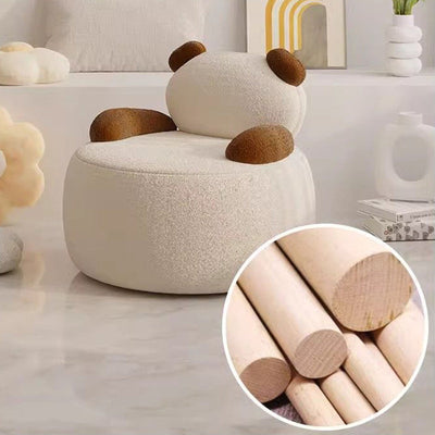 Contemporary Creative Bear Round Cushion Lambswool Solid Wood Accent Chair Backrest Armrest For Living Room