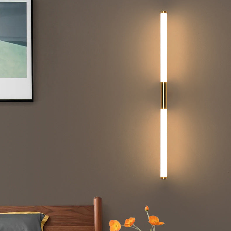 Modern Minimalist Long Cylinder Rectangle Base Iron PC LED Wall Sconce Lamp For Bedroom