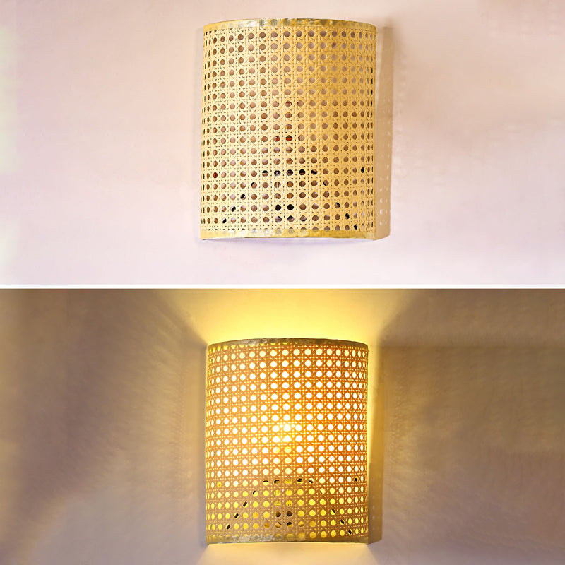 Traditional Japanese Rattan Semi-Cylinder 1-Light Wall Sconce Lamp For Living Room