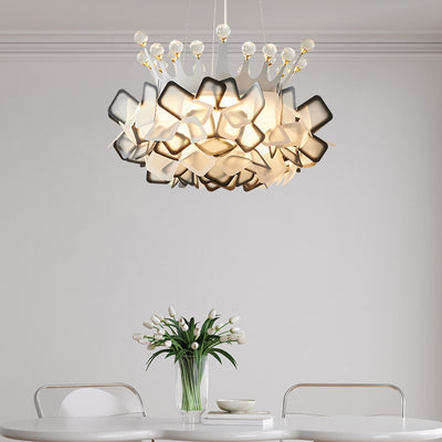 Contemporary Creative Hardware Crown Decor PVC Petal Shade LED Pendant Light For Living Room