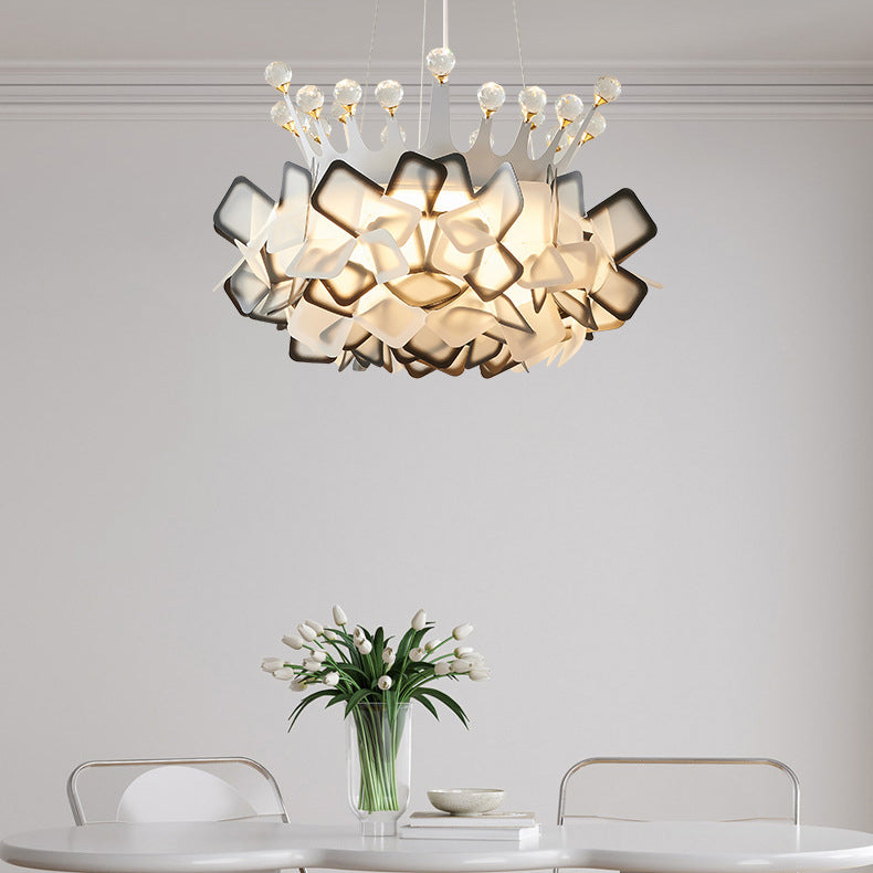 Contemporary Creative Hardware Crown Decor PVC Petal Shade LED Pendant Light For Living Room