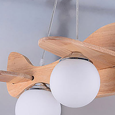 Contemporary Creative Wooden Propeller Plane 3-Light Kids Chandelier For Living Room