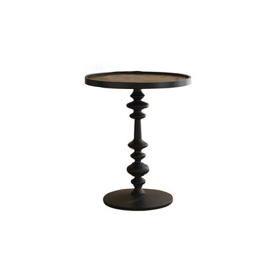 Modern Simplicity Round Tray Top Ash Wood Column Base End Table For Living Room