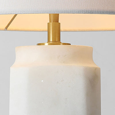 Modern Minimalist Cylindrical Rectangular Column Marble Metal Fabric 1-Light Table Lamp For Living Room