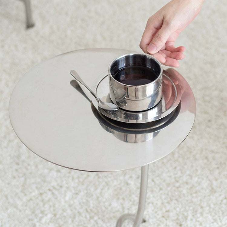 Modern Minimalist Round J-Shaped Stainless Steel Coffee Table For Living Room