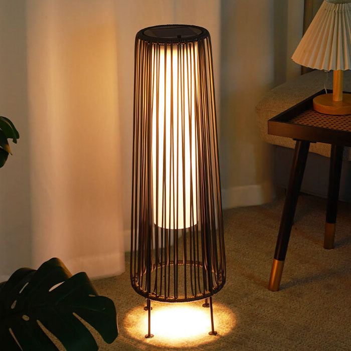 Lumière extérieure LED en osier de rotin de fer trapézoïdal rond solaire moderne Shabby Chic pour Patio extérieur 