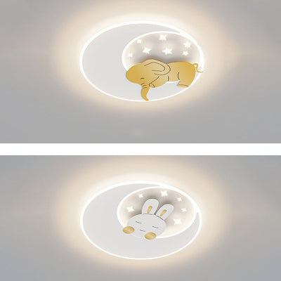 Lustre Plafonnier LED Rond en Fer Acrylique Créatif Contemporain Élégant avec Éléphant et Lapin pour Chambre 