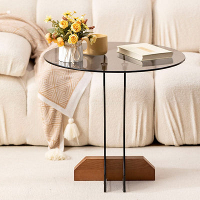 Modern Minimalist Round Glass End Table 1-Tier For Living Room