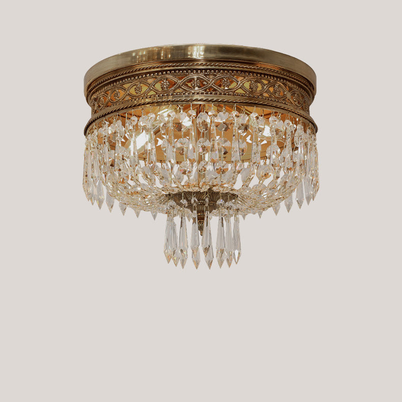 Traditional French Round All Copper Crystal 4/6 Light Flush Mount Ceiling Light For Bedroom