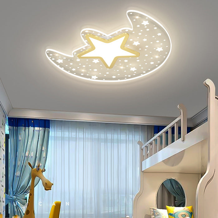 Contemporary Creative Star Moon Aluminium Acrylic LED Flush Mount Ceiling Light For Bedroom