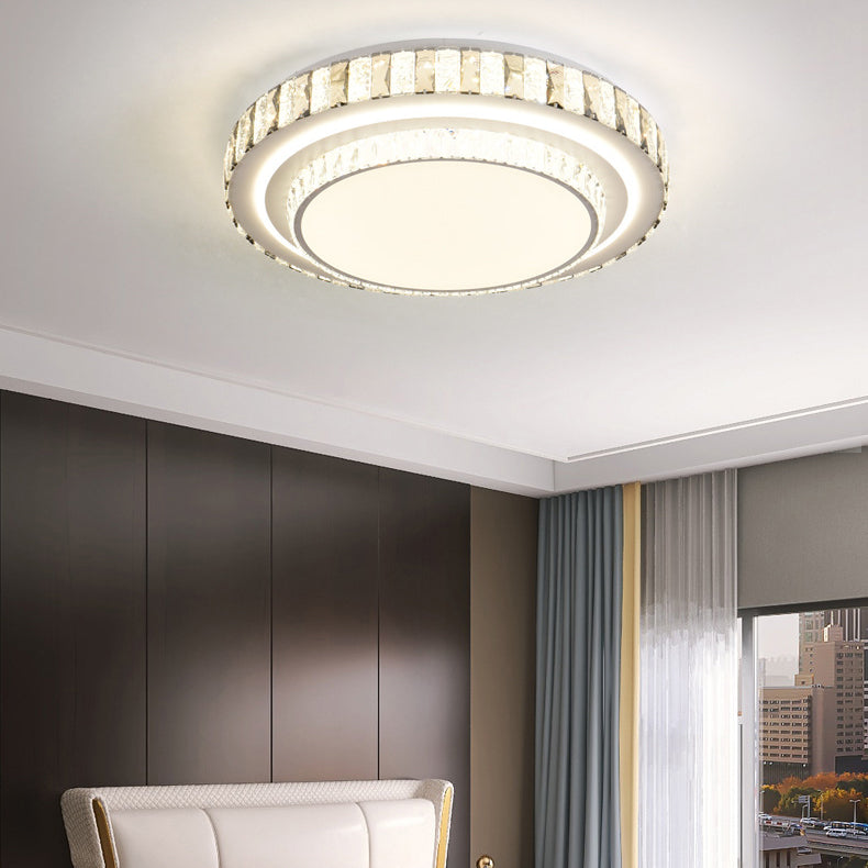 Modern Minimalist Round Acrylic Crystal Iron LED Flush Mount Ceiling Light For Bedroom