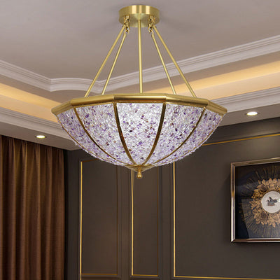 Modern Luxury Copper Frame Crystal Round Shade 5-Light Chandelier For Living Room