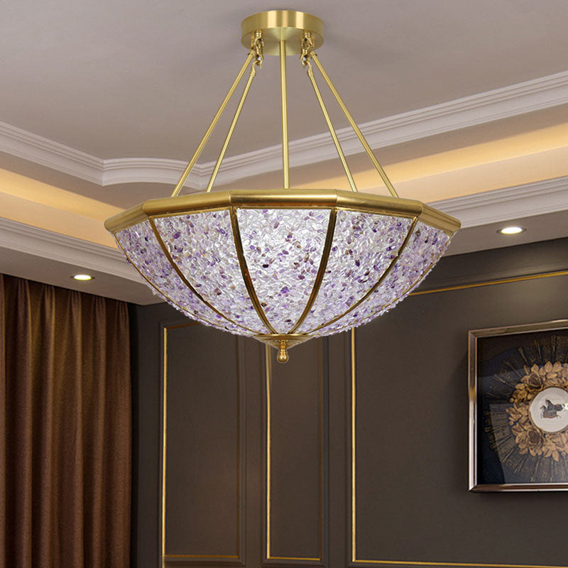 Modern Luxury Copper Frame Crystal Round Shade 5-Light Chandelier For Living Room