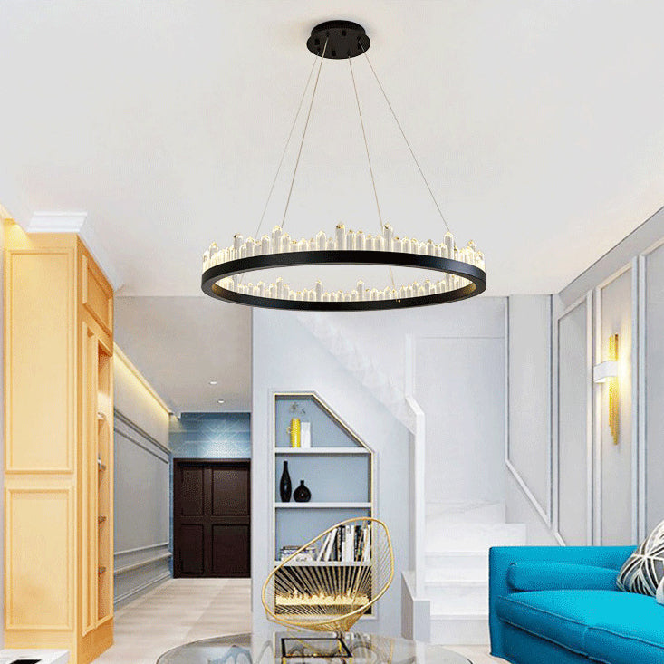 Modern Minimalist Round Crystal Hardware LED Pendant Light For Bedroom