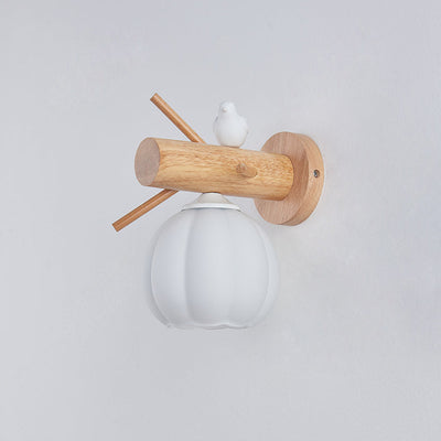 Modern Minimalist Pumpkin Bird Wood PE 1-Light Wall Sconce Lamp For Bedroom