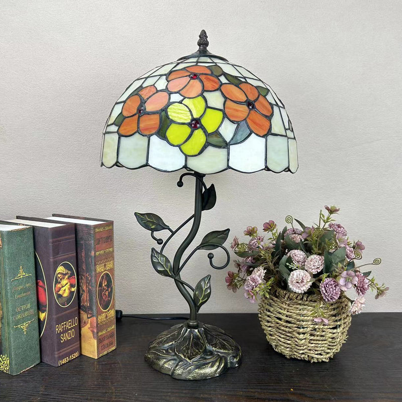 Traditional Tiffany Dome Iron Glass 1-Light Table Lamp For Living Room