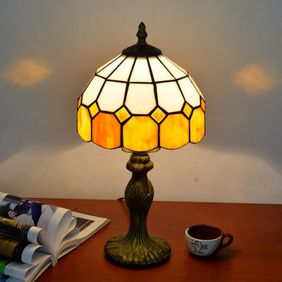 Traditional Tiffany Cylinder Half Globe Aluminum Glass 1-Light Table Lamp For Bedroom