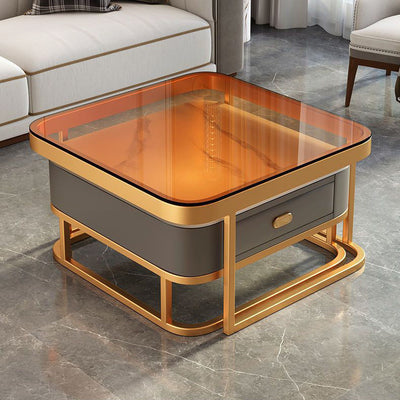 Modern Luxury Square Glass Top Nesting Coffee Table Drawer For Living Room