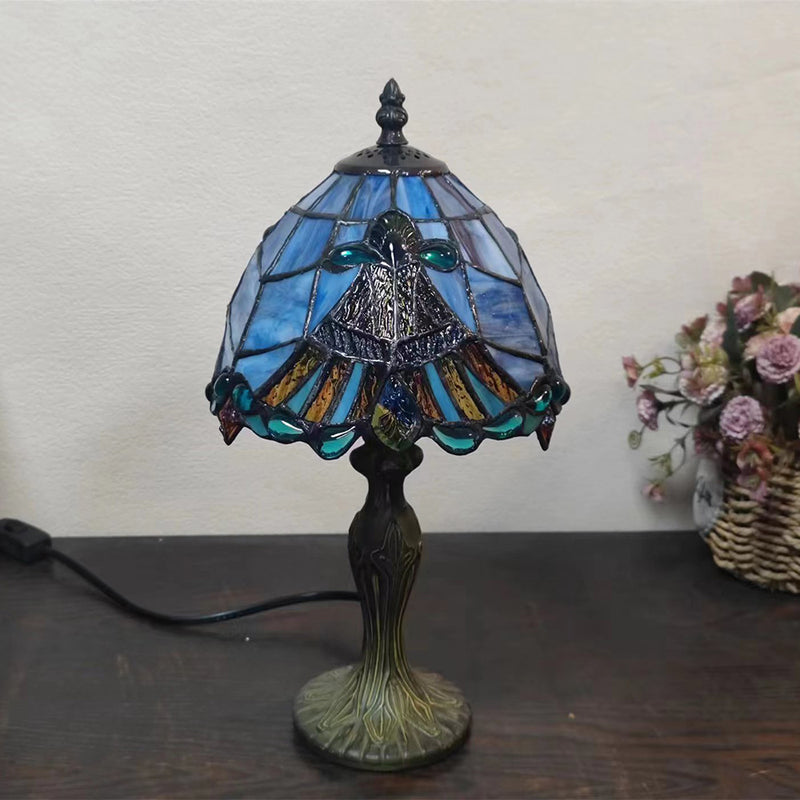 Traditional Tiffany Dome Flower Zinc Stained Glass 1-Light Table Lamp For Bedroom