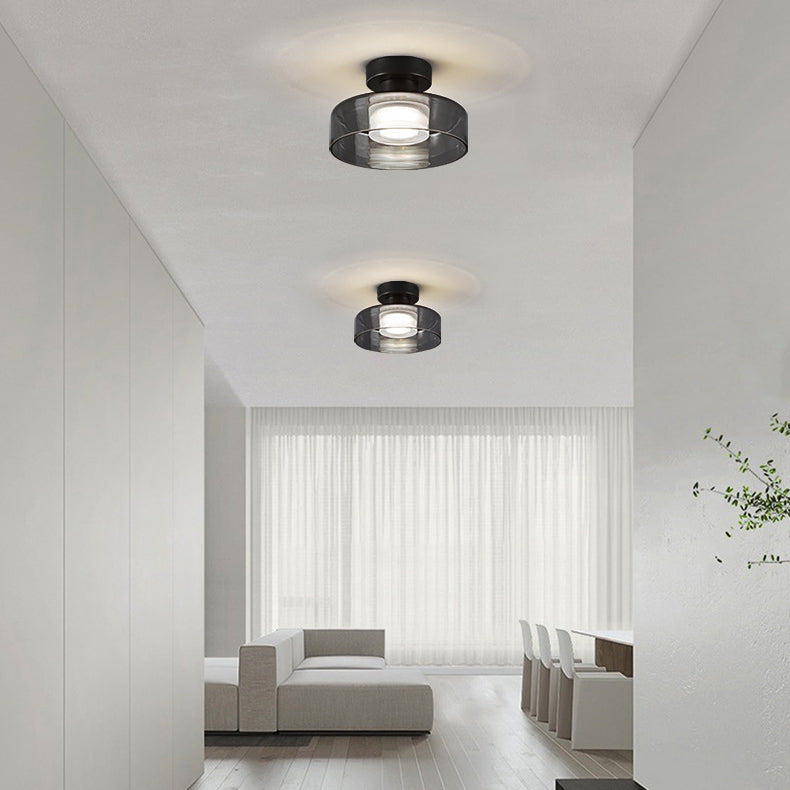 Modern Transitional Round Copper Acrylic Glass LED Semi-Flush Mount Ceiling Light For Living Room