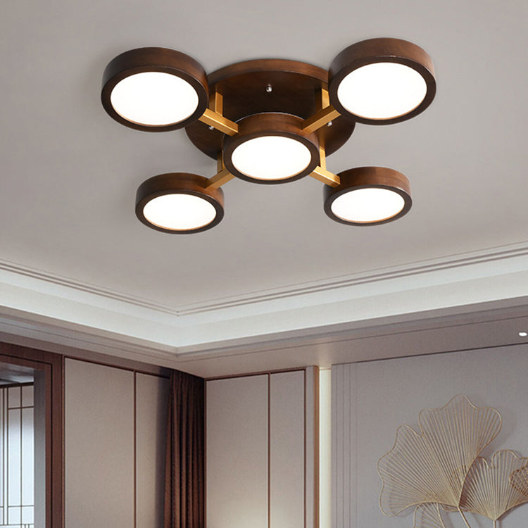 Modern Minimalist Branch Round Wood Hardware Acrylic LED Semi-Flush Mount Ceiling Light For Living Room