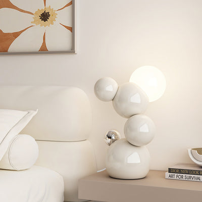 Contemporary Scandinavian Cream Geometric Abstract Iron Globe Ball Acrylic 1-Light Table Lamp For Bedroom