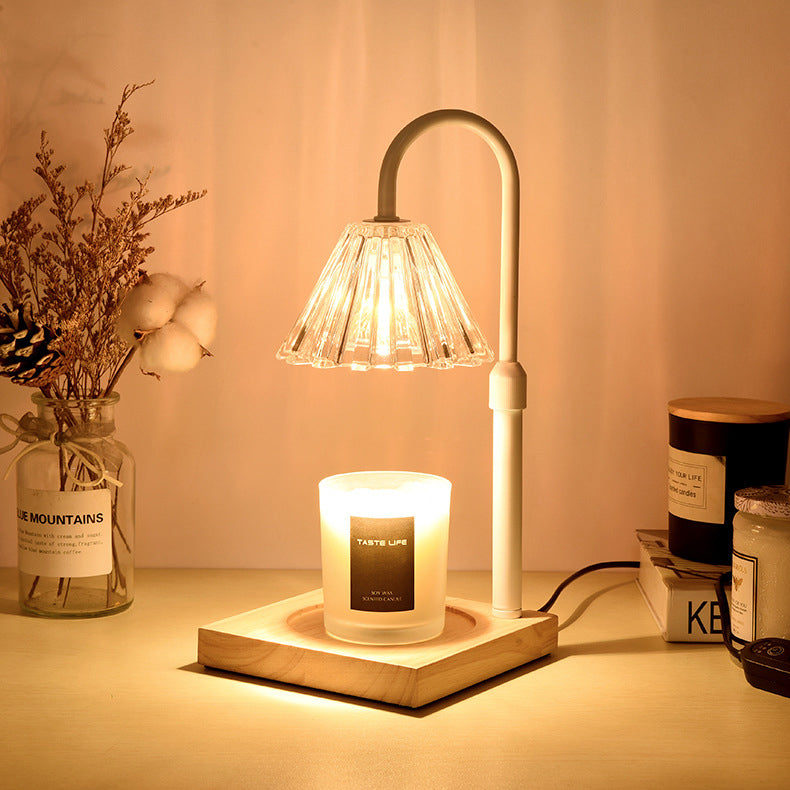 Modern Minimalist Round Wood Iron Glass 1-Lignt Melting Wax Table Lamp For Bedroom