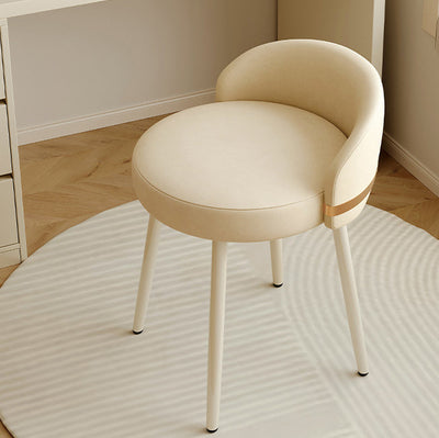 Contemporary Scandinavian Round Leather Swivel Vanity Stool Low Back For Bedroom