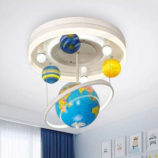 Contemporary Creative Kids Round Orb Globe Hardware Acrylic LED Flush Mount Ceiling Light For Bedroom