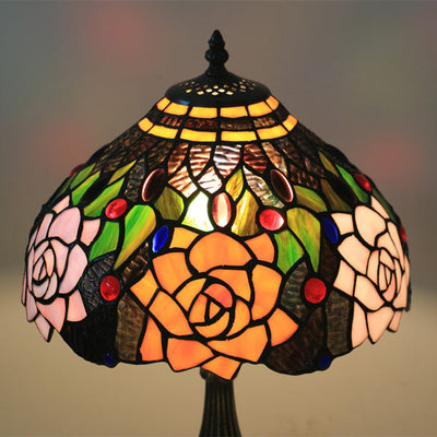 Traditional Tiffany Bloom Floral Stained Glass 1 - Light Table Lamp For Bedroom