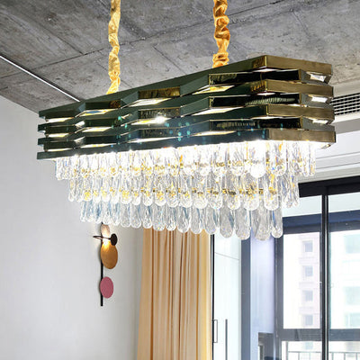 Contemporary Luxury Square Stacked Branch Crystal Metal Stainless Steel 5/7/8/9 Light Chandelier For Living Room