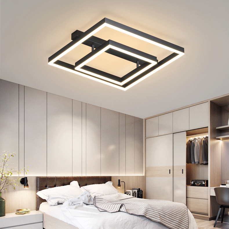 Modern Minimalist Geometric Square Circle Aluminum Line LED Flush Mount Ceiling Light For Living Room