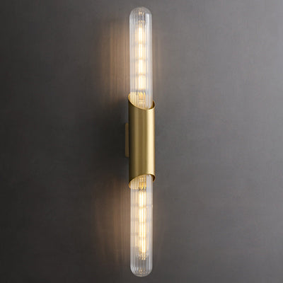 Contemporary Nordic Brass Glass Strip 2-Light Wall Sconce Lamp For Living Room