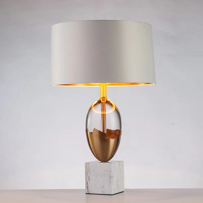 Modern Art Deco Fabric Crystal Marble Base 1-Light Table Lamp For Bedroom