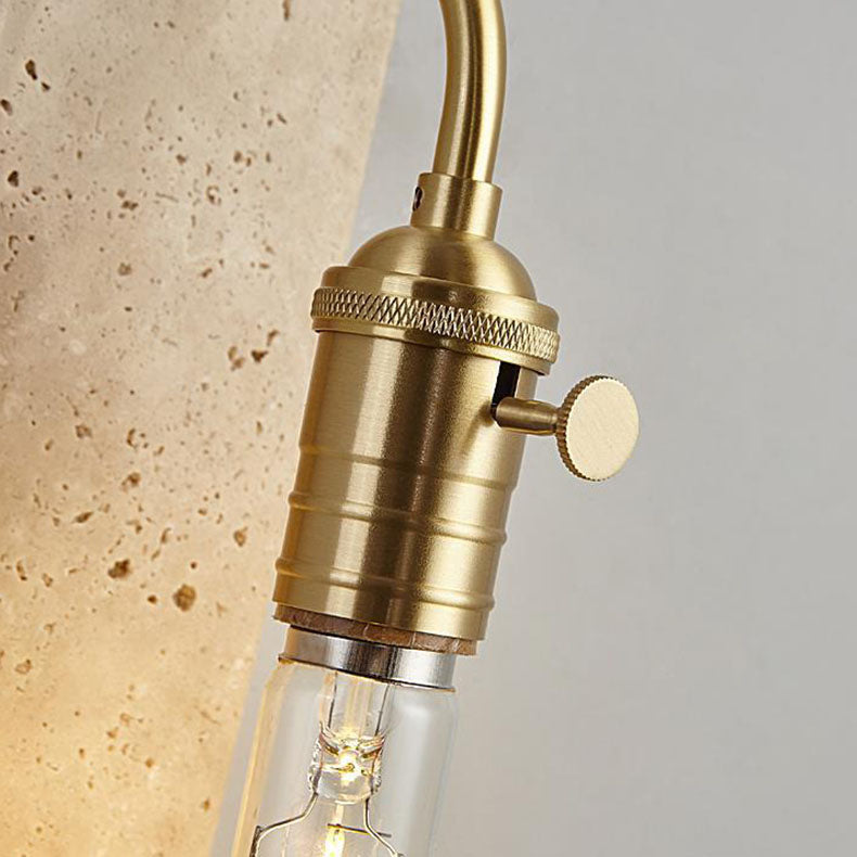 Contemporary Retro Travertine Brass Round 1-Light Wall Sconce Lamp For Bedroom