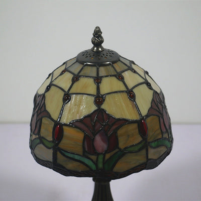 Traditional European Zinc Alloy Glass Dome Tulip 1-Light Table Lamp For Bedroom