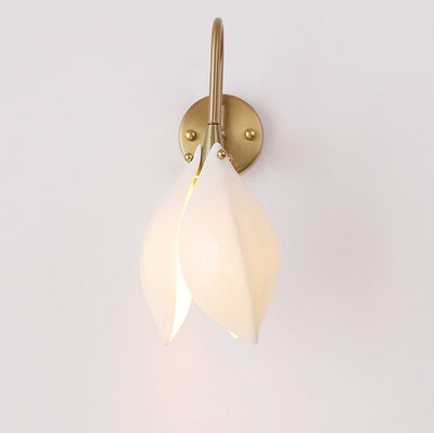 Contemporary Retro Ceramic Magnolia Flower Shape Iron Frame 1-Light Wall Sconce Lamp For Bedroom