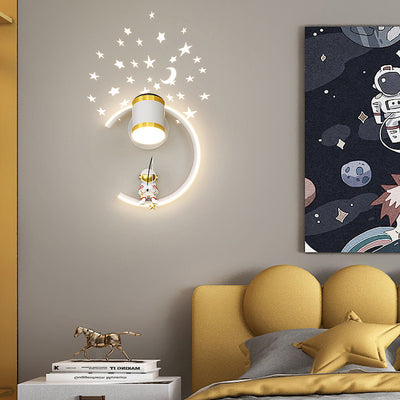 Contemporary Creative Cartoon Astronaut Iron Aluminum LED Wall Sconce Lamp For Bedroom