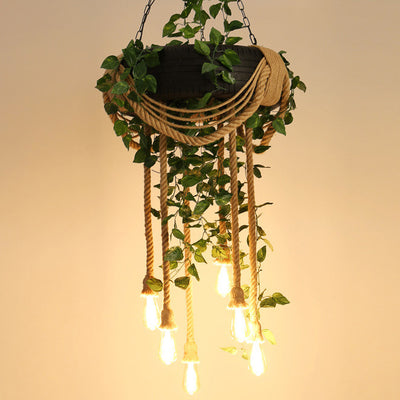 Contemporary Creative Tire Floral Decor Hemp Rope 6-Light Chandelier For Entertainment Rooms