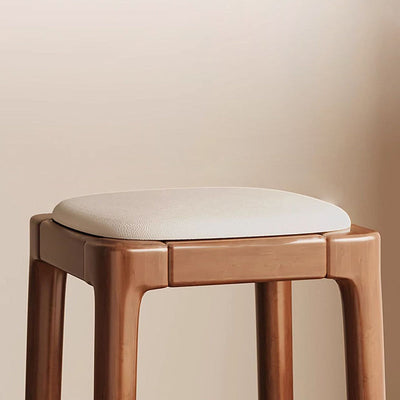 Modern Simplicity Wood Leather Sponge Square Vanity Stool Backless For Bedroom