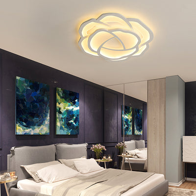 Modern Minimalist Rose Shape Iron Acrylic LED Flush Mount Ceiling Light For Bedroom