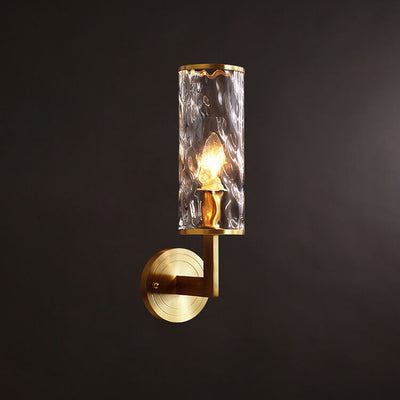 Modern Luxury Textured Glass Column Brass 1-Light Wall Sconce Lamp