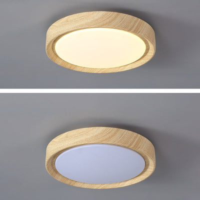 Contemporary Simplicity Round Wood Grain Acrylic LED Flush Mount Ceiling Light For Bedroom