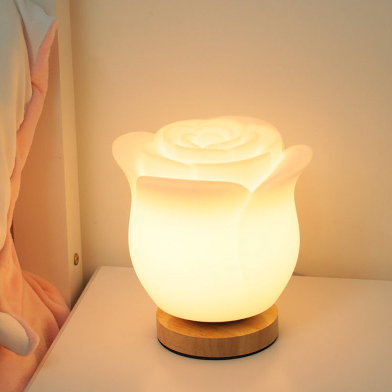 Modern Simplicity Flower Polyethylene Wooden LED Table Lamp For Bedroom