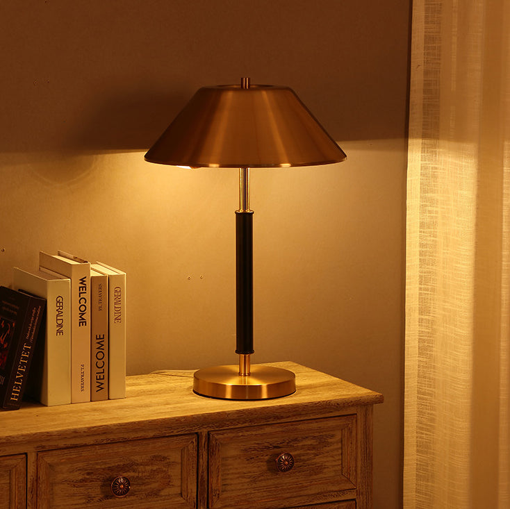 Modern Mid-Century Iron Round Drum 2-Light Table Lamp For Study