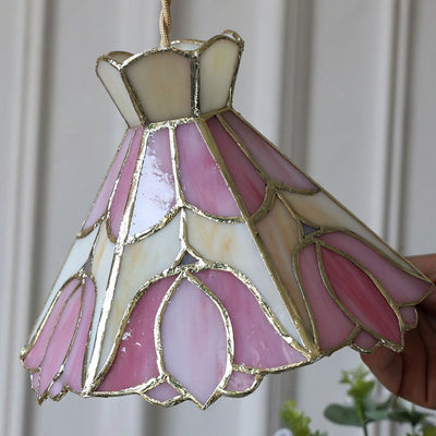 Contemporary Retro Brass Glass Conic Rose Tulip 1-Light Pendant Light For Dining Room