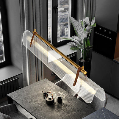 Modern Minimalist Leather Acrylic Linear LED Island Light Pendant Light For Living Room