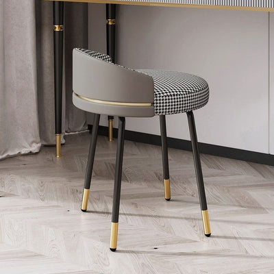 Contemporary Nordic Round Houndstooth Leather Fabric Splicing Vanity Stool Low Back For Bedroom