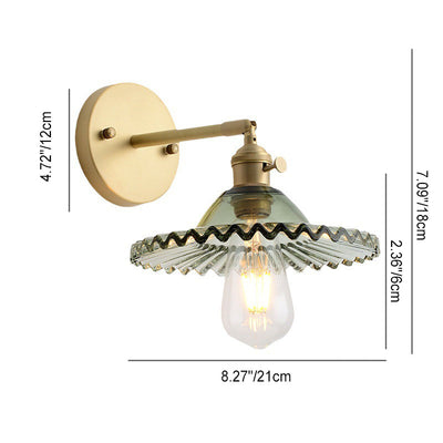 Contemporary Scandinavian Round Ripple All Copper Glass 1-Light Wall Sconce Lamp For Bedroom